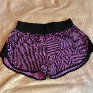 Champion Purple and Black Athletic Shorts with Curved Hem